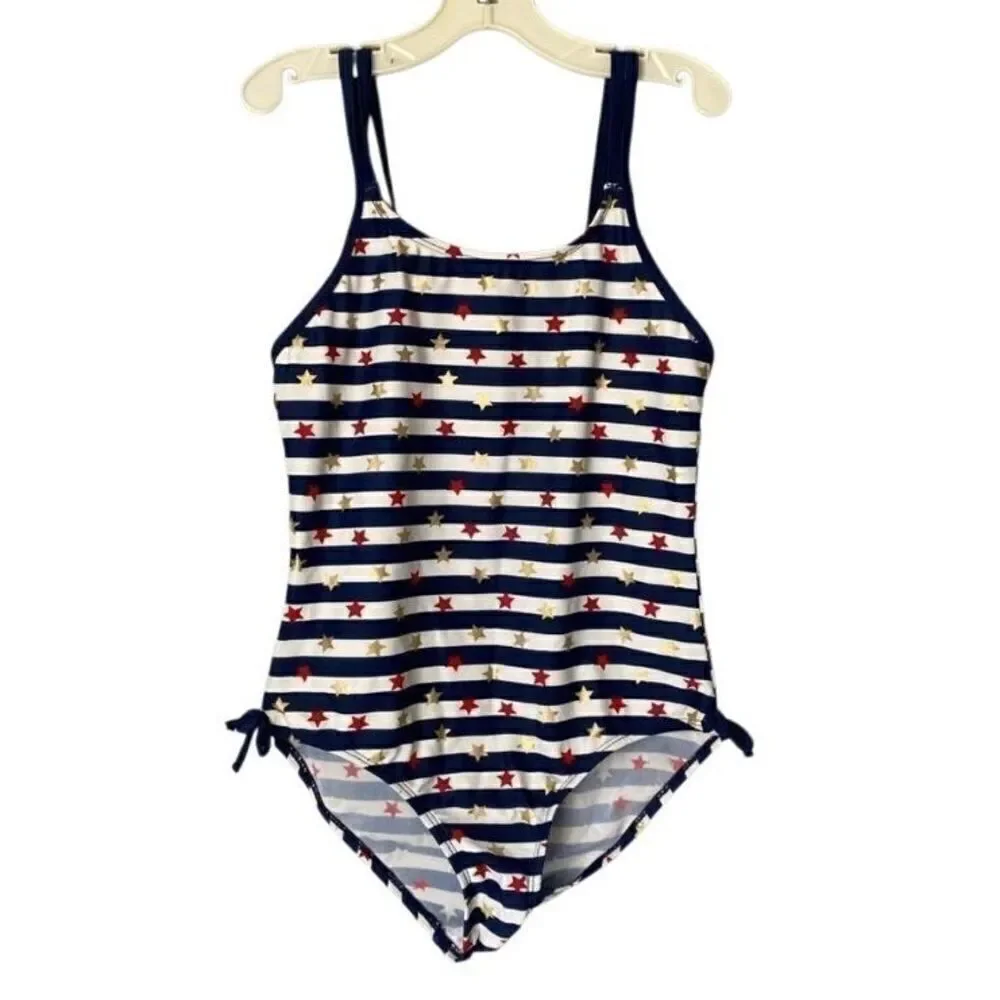 Joe boxer girls one piece red white and blue bathing suit size 12